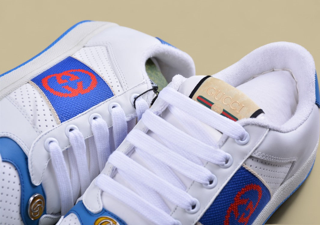 Gucci White Ace Sneakers Blue & Red Stripe Low-Tops with Retro Tennis Flair