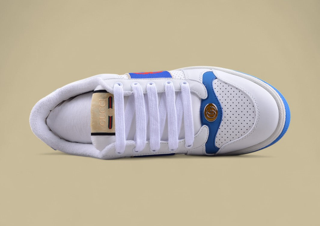 Gucci White Ace Sneakers Blue & Red Stripe Low-Tops with Retro Tennis Flair
