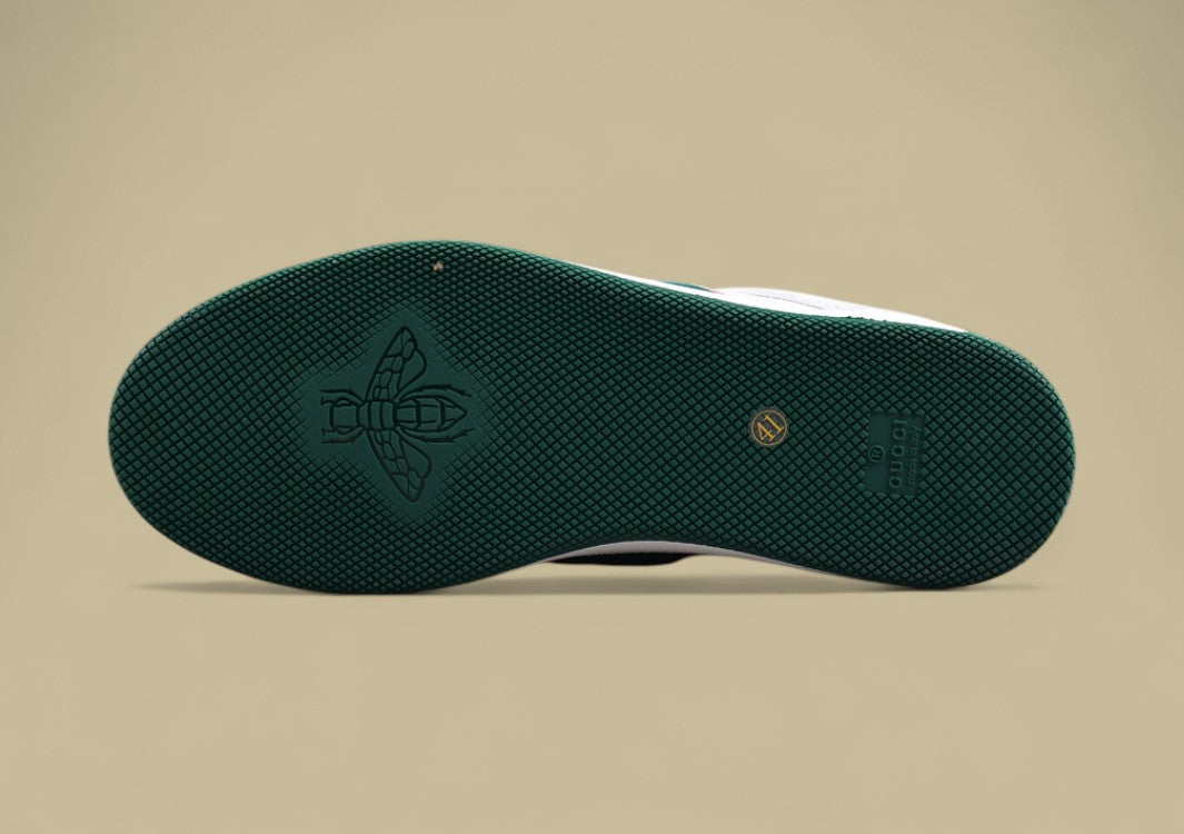 Gucci White Ace Sneakers Classic Leather Low-Tops with Green & Pink Web Stripe