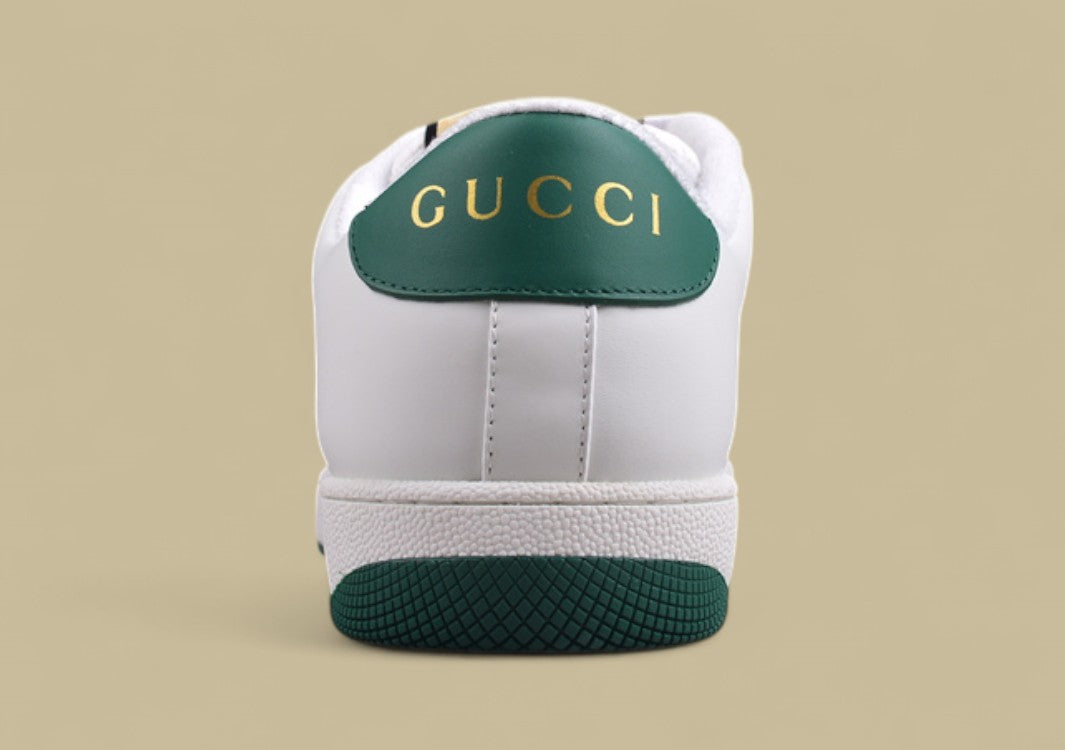 Gucci White Ace Sneakers Classic Leather Low-Tops with Green & Pink Web Stripe