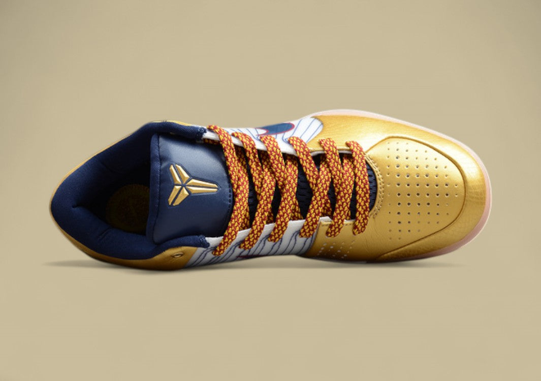 Kobe 4 Shoes White/Dark Obsidian-Varsity Red-Metallic Gold