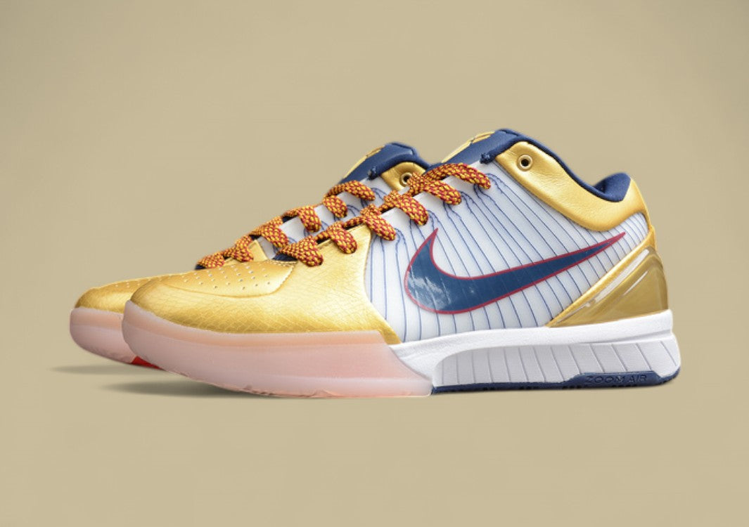 Kobe 4 Shoes White/Dark Obsidian-Varsity Red-Metallic Gold