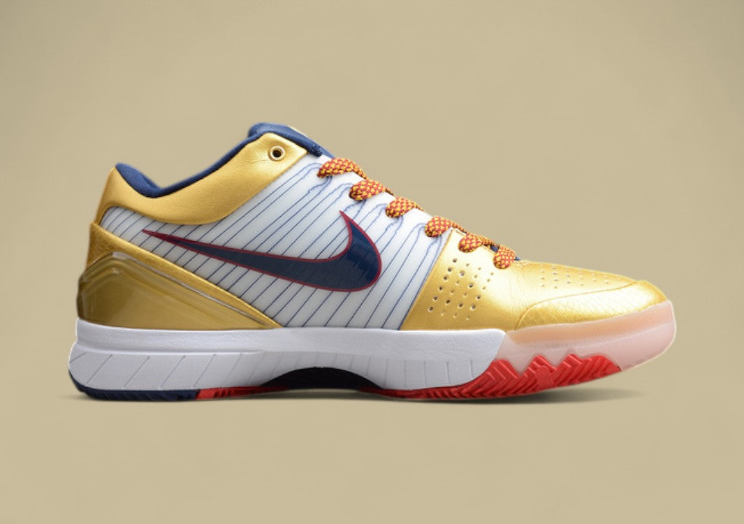 Kobe 4 Shoes White/Dark Obsidian-Varsity Red-Metallic Gold