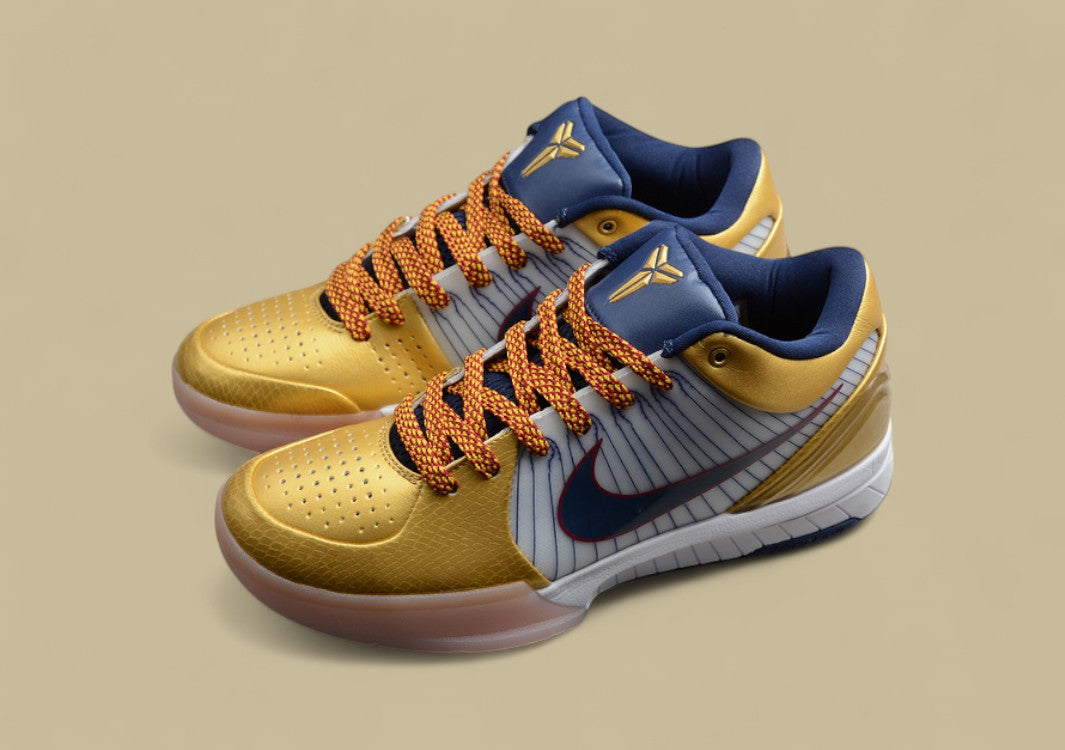 Kobe 4 Shoes White/Dark Obsidian-Varsity Red-Metallic Gold