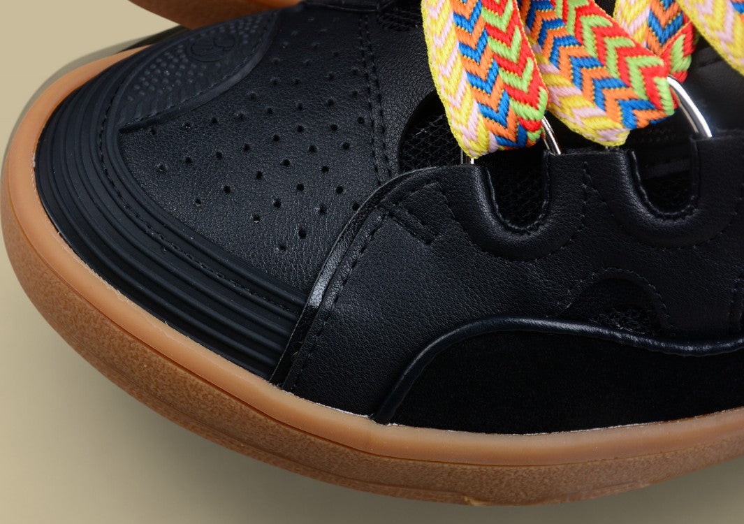 Lanvin Curb Series Casual Sports Shoes Black Gum Sole Multicolor Laces Replica