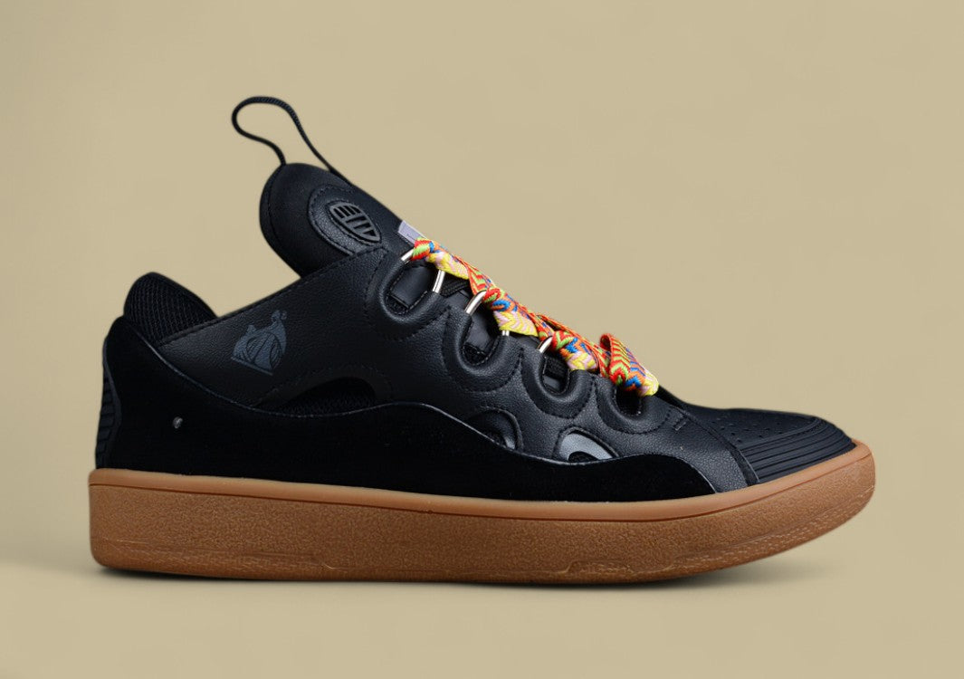 Lanvin Curb Series Casual Sports Shoes Black Gum Sole Multicolor Laces Replica