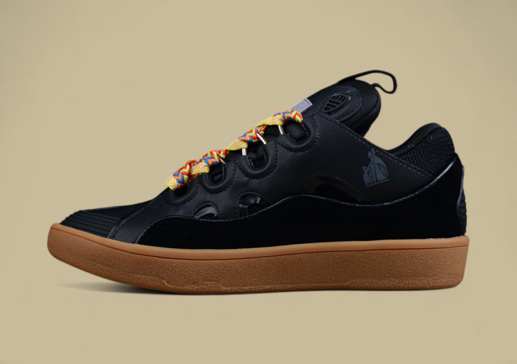 Lanvin Curb Series Casual Sports Shoes Black Gum Sole Multicolor Laces Replica