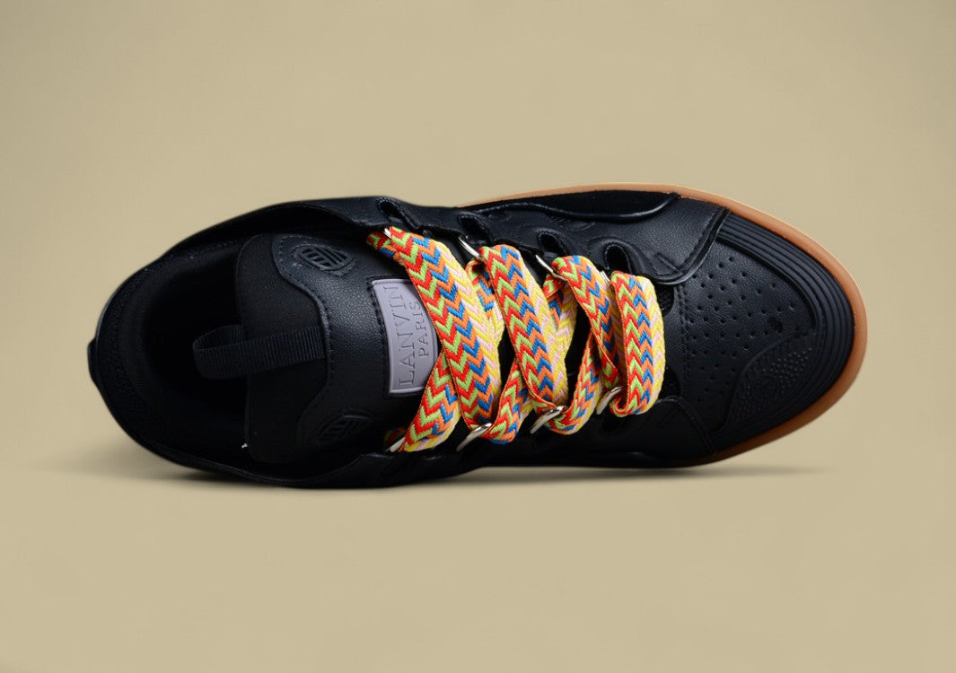 Lanvin Curb Series Casual Sports Shoes Black Gum Sole Multicolor Laces Replica