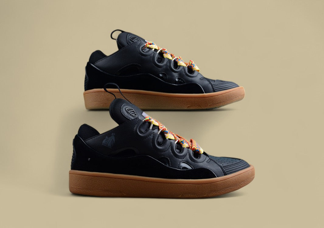Lanvin Curb Series Casual Sports Shoes Black Gum Sole Multicolor Laces Replica