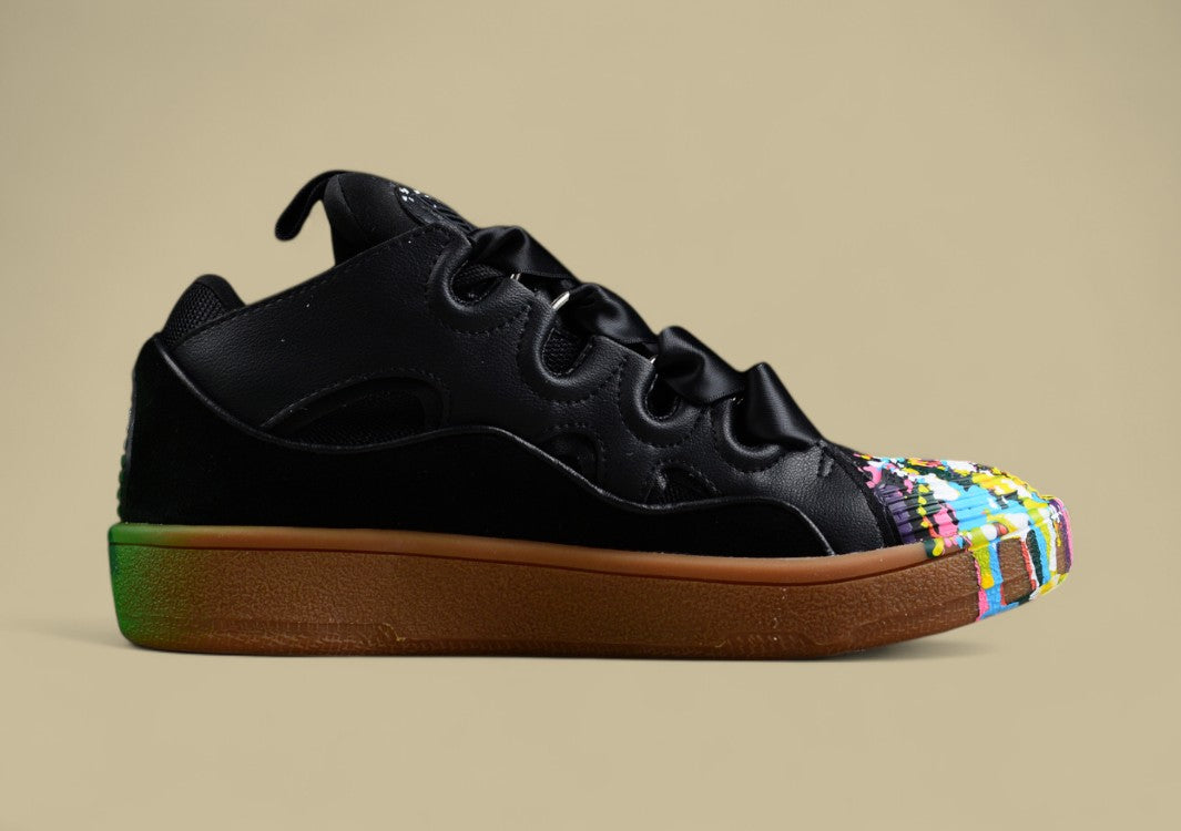 Lanvin Curb Series Casual Sports Shoes Black Multicolor Paint Toe Gum Sole Replica