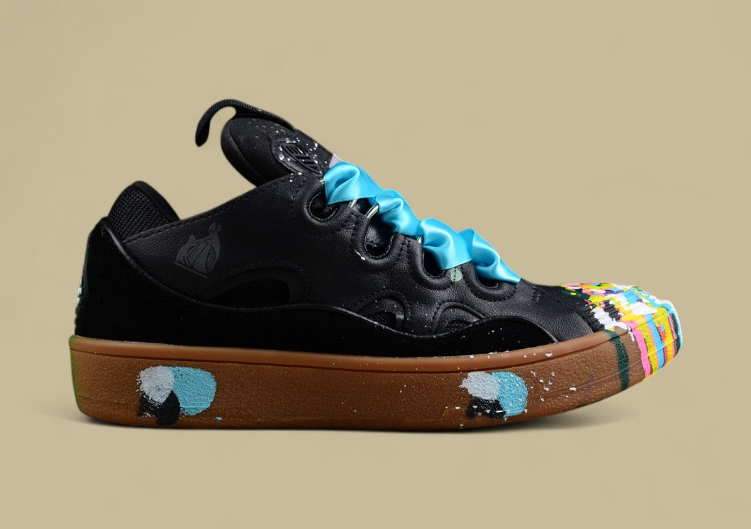 Lanvin Curb Series Casual Sports Shoes Black Multicolor Paint Toe Gum Sole Replica