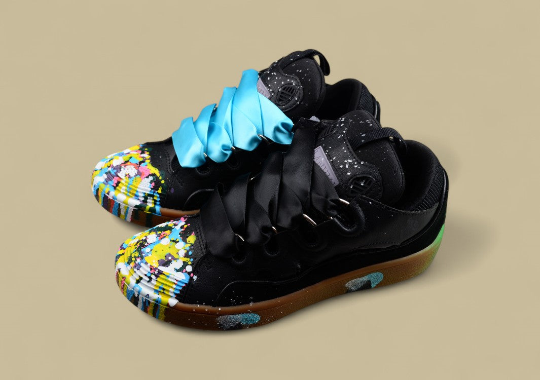 Lanvin Curb Series Casual Sports Shoes Black Multicolor Paint Toe Gum Sole Replica