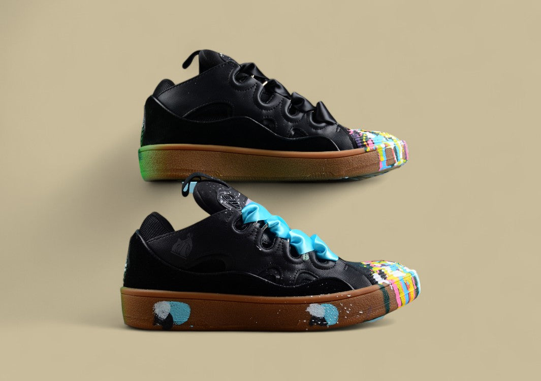 Lanvin Curb Series Casual Sports Shoes Black Multicolor Paint Toe Gum Sole Replica