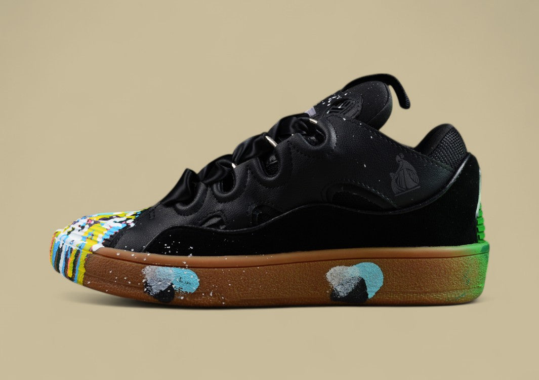 Lanvin Curb Series Casual Sports Shoes Black Multicolor Paint Toe Gum Sole Replica