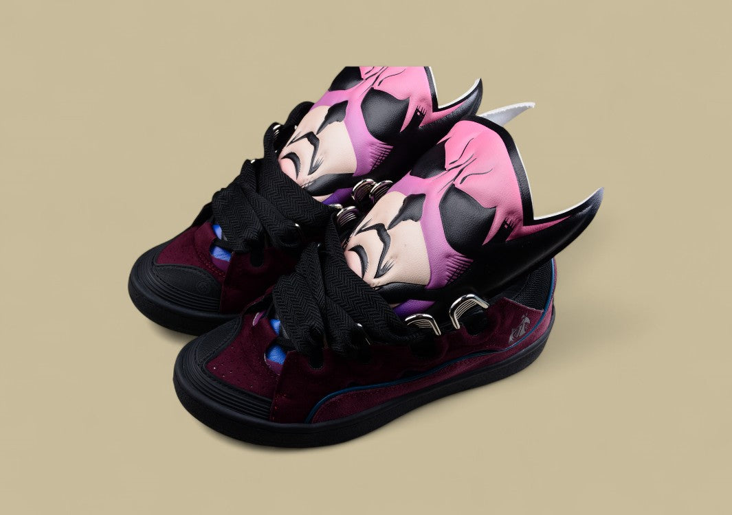 Lanvin Curb Series Casual Sports Shoes Burgundy Black Blue Trim Replica