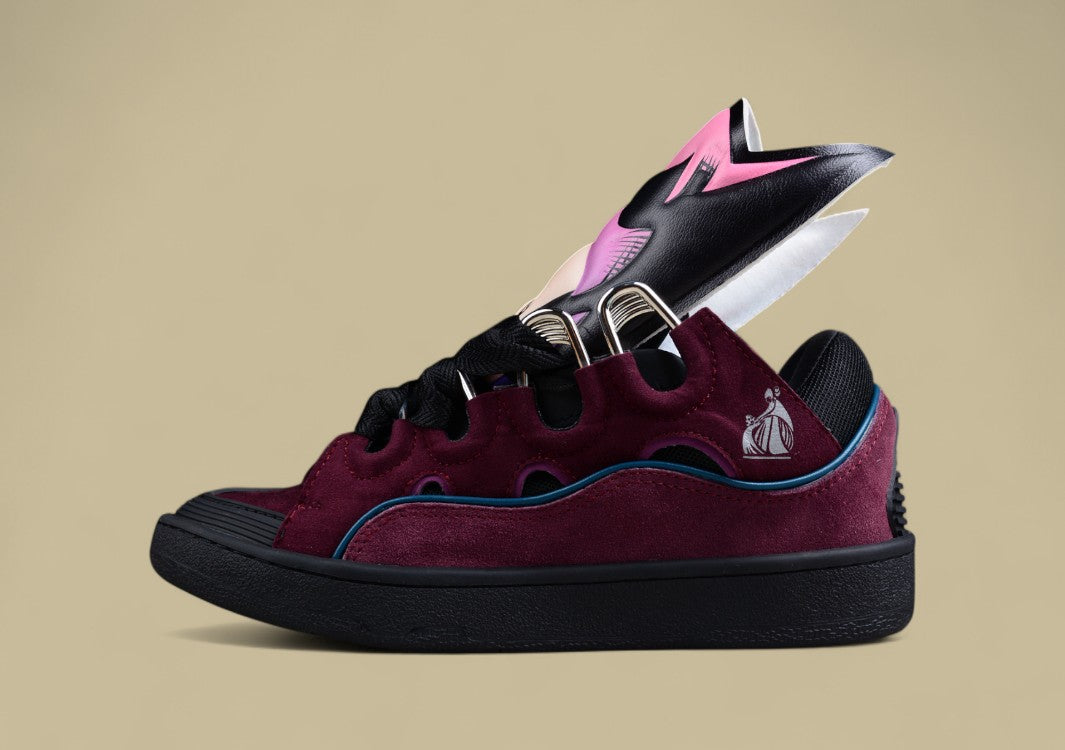 Lanvin Curb Series Casual Sports Shoes Burgundy Black Blue Trim Replica