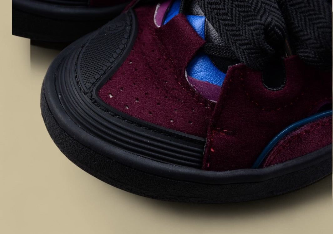 Lanvin Curb Series Casual Sports Shoes Burgundy Black Blue Trim Replica