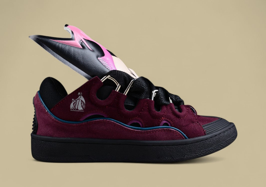 Lanvin Curb Series Casual Sports Shoes Burgundy Black Blue Trim Replica