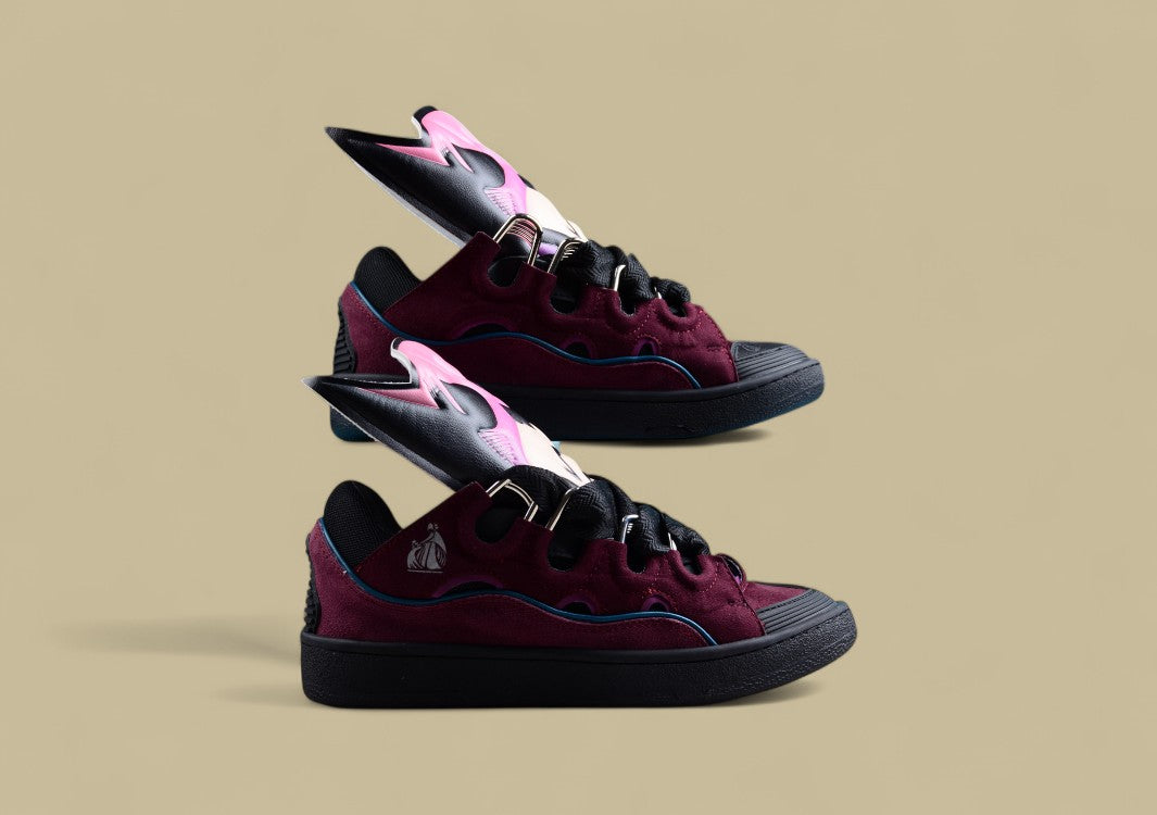 Lanvin Curb Series Casual Sports Shoes Burgundy Black Blue Trim Replica