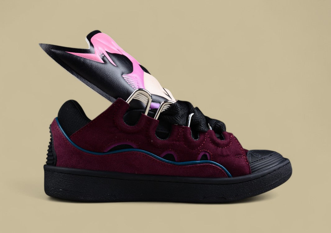 Lanvin Curb Series Casual Sports Shoes Burgundy Black Blue Trim Replica