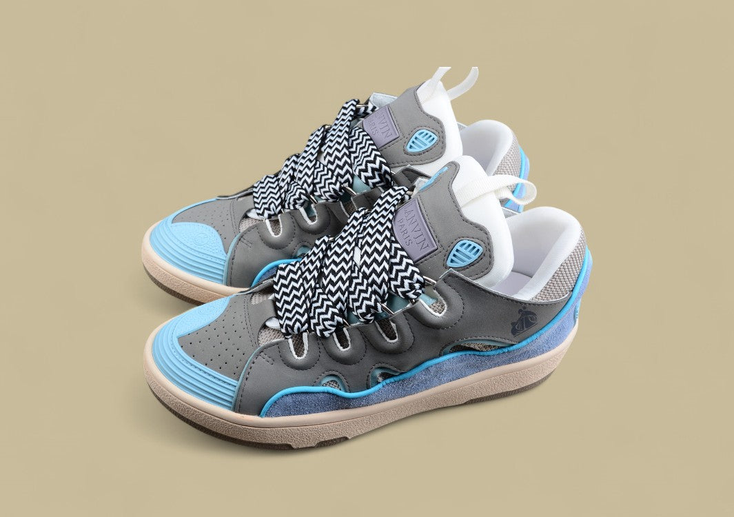Lanvin Curb Series Casual Sports Shoes Grey Blue Beige Black Laces Replica