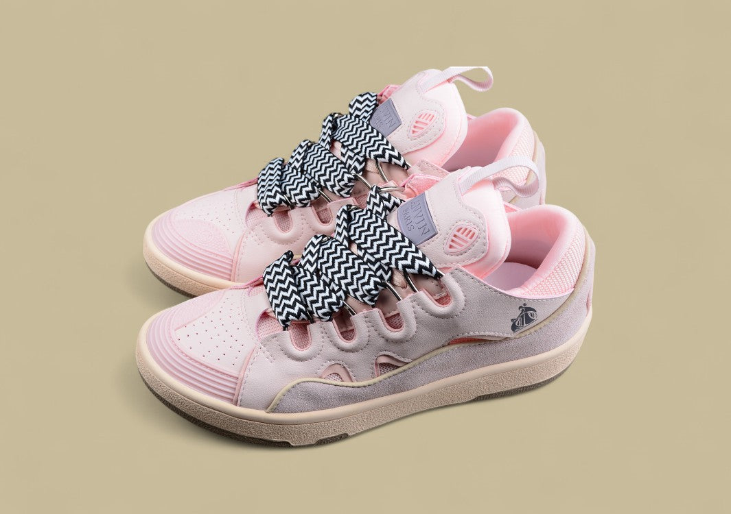 Lanvin Curb Series Casual Sports Shoes Light Pink Beige Black White Laces Replica