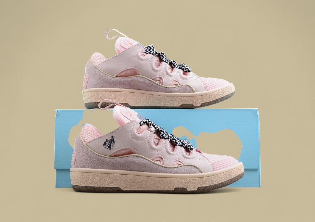 Lanvin Curb Series Casual Sports Shoes Light Pink Beige Black White Laces Replica