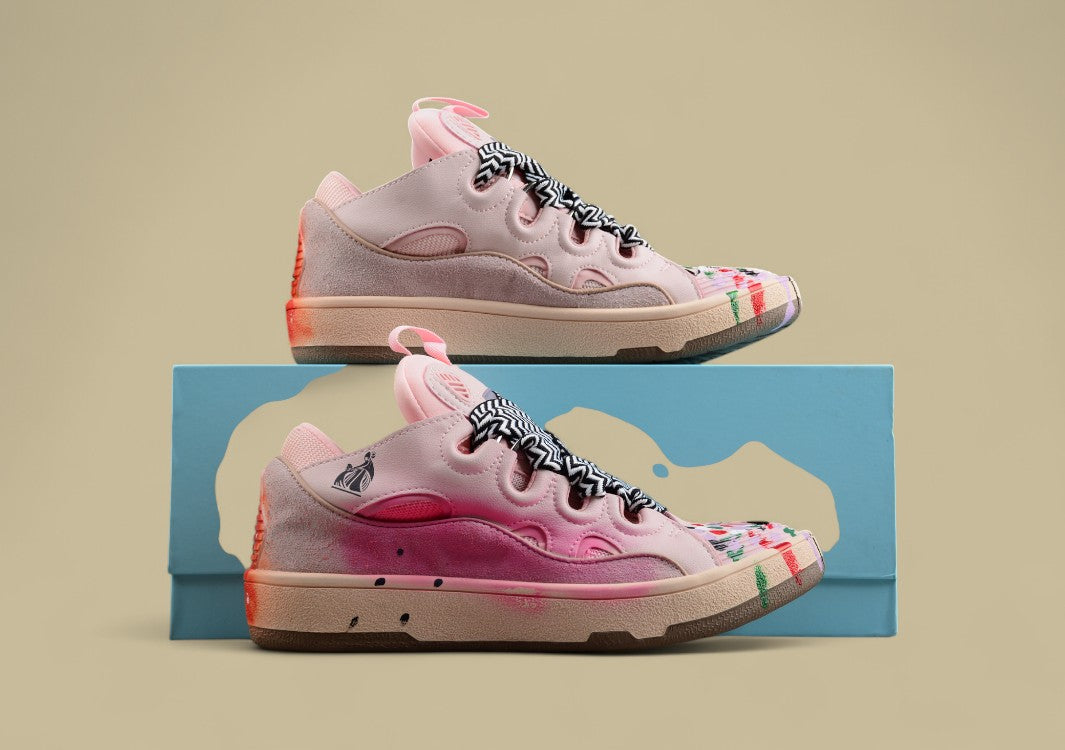 Lanvin Curb Series Casual Sports Shoes Pink Multicolor Paint Splash Replica