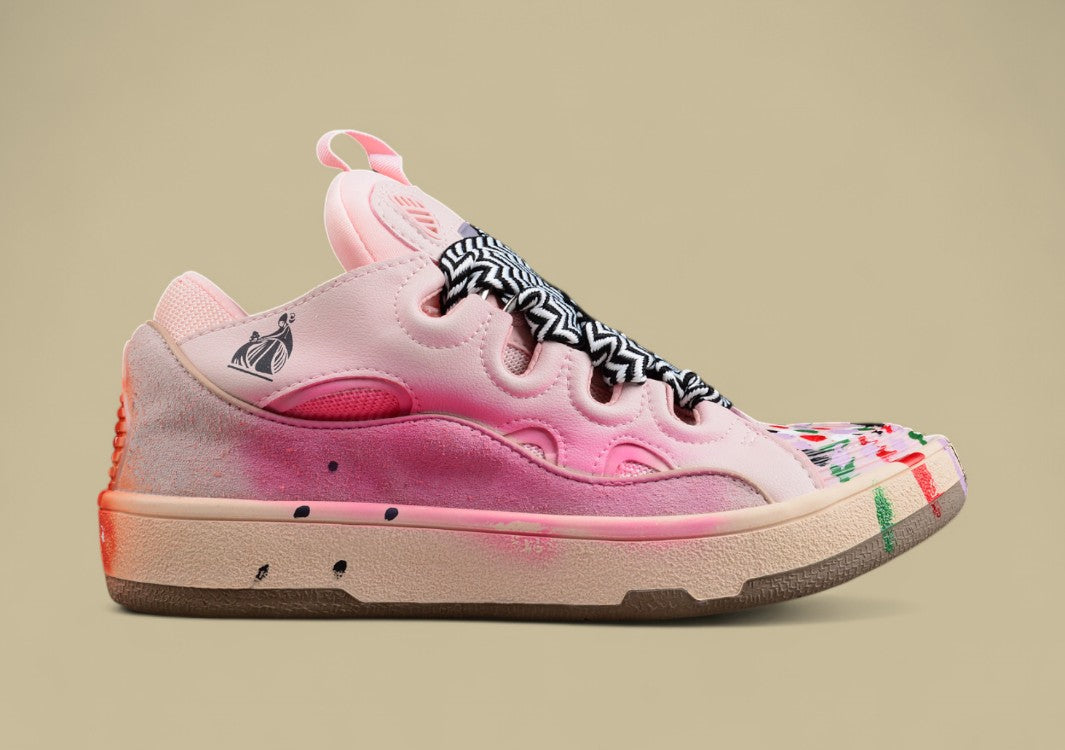 Lanvin Curb Series Casual Sports Shoes Pink Multicolor Paint Splash Replica