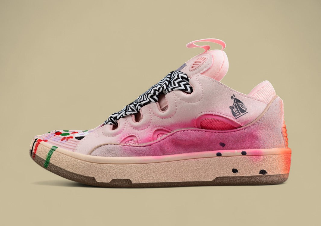 Lanvin Curb Series Casual Sports Shoes Pink Multicolor Paint Splash Replica