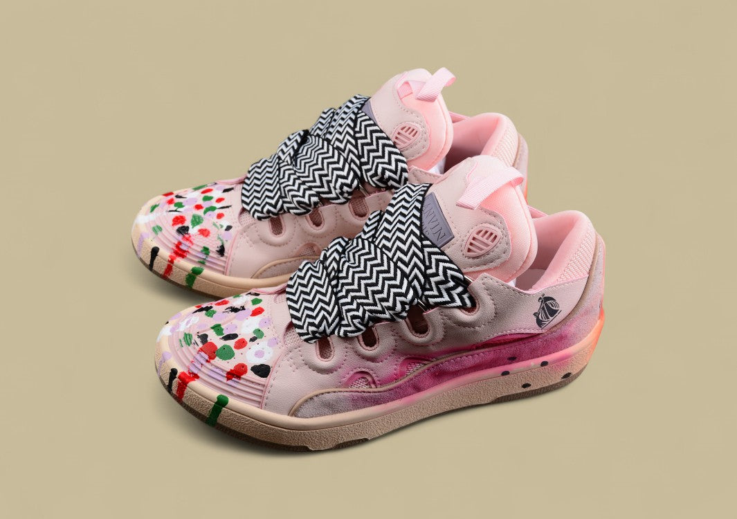 Lanvin Curb Series Casual Sports Shoes Pink Multicolor Paint Splash Replica
