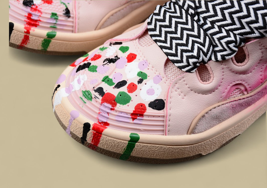 Lanvin Curb Series Casual Sports Shoes Pink Multicolor Paint Splash Replica