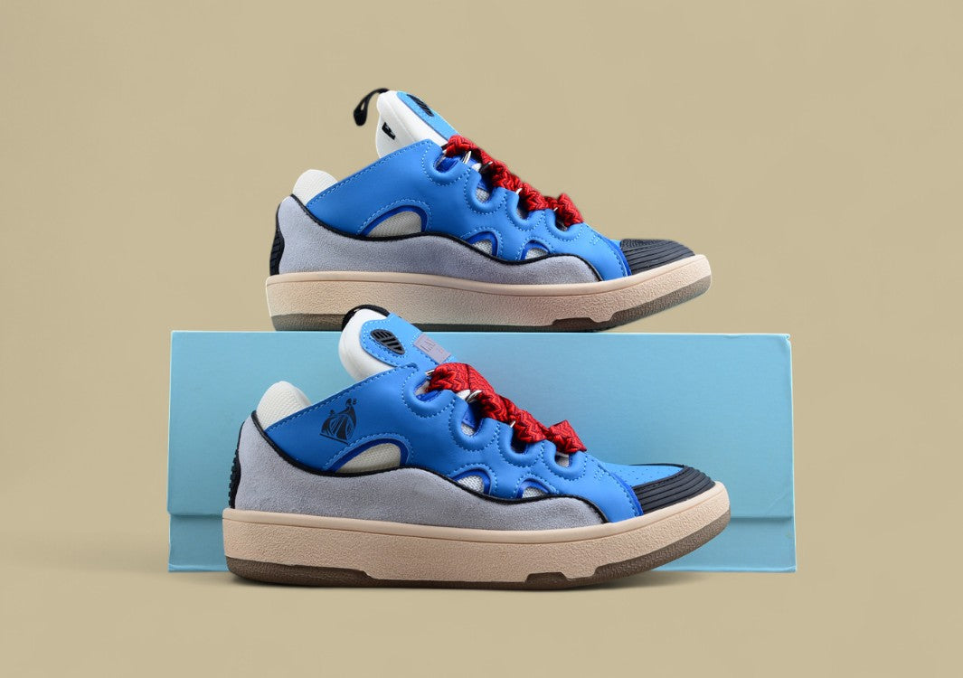 Lanvin Curb Series Casual Sports Shoes Sky Blue Grey Red Laces Replica