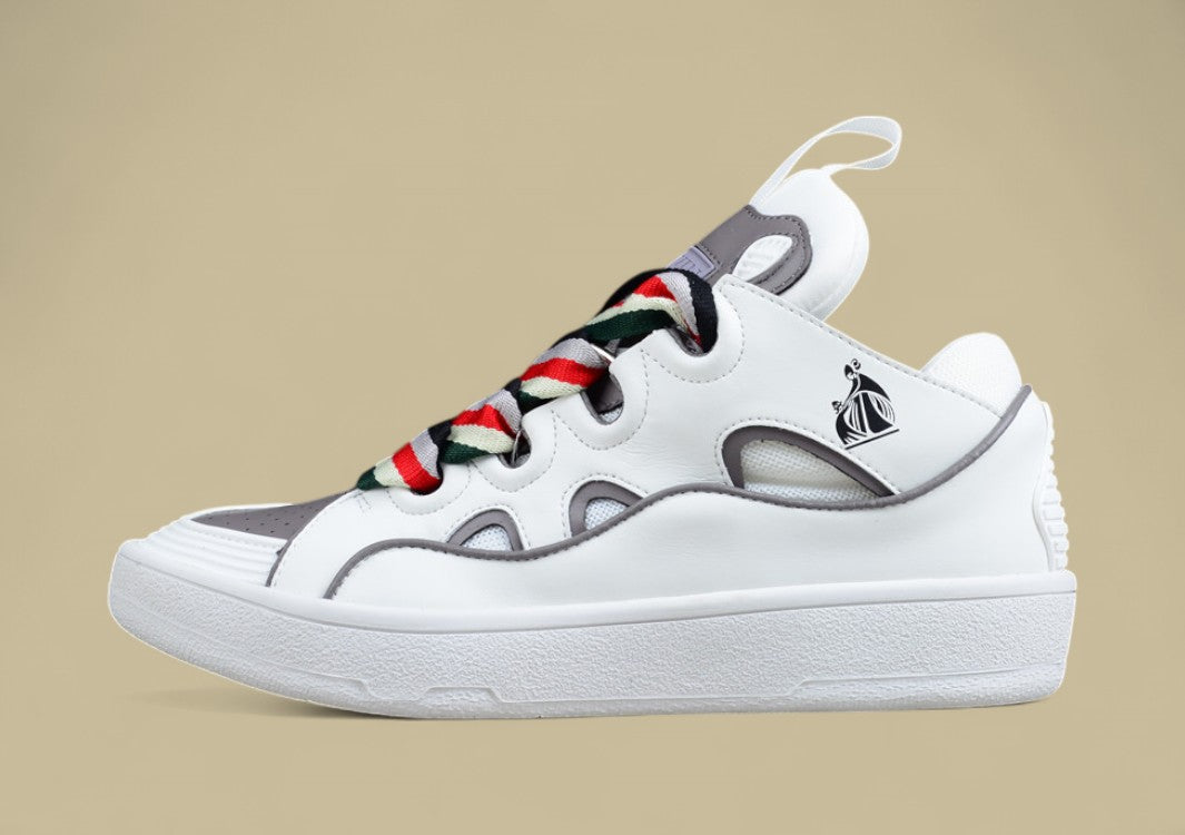 Lanvin Curb Series Casual Sports Shoes Triple White Grey Trim Multicolor Laces Replica