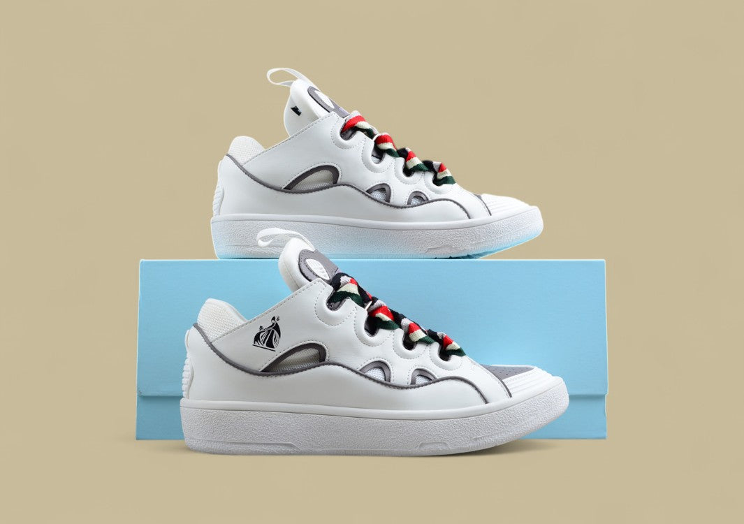 Lanvin Curb Series Casual Sports Shoes Triple White Grey Trim Multicolor Laces Replica