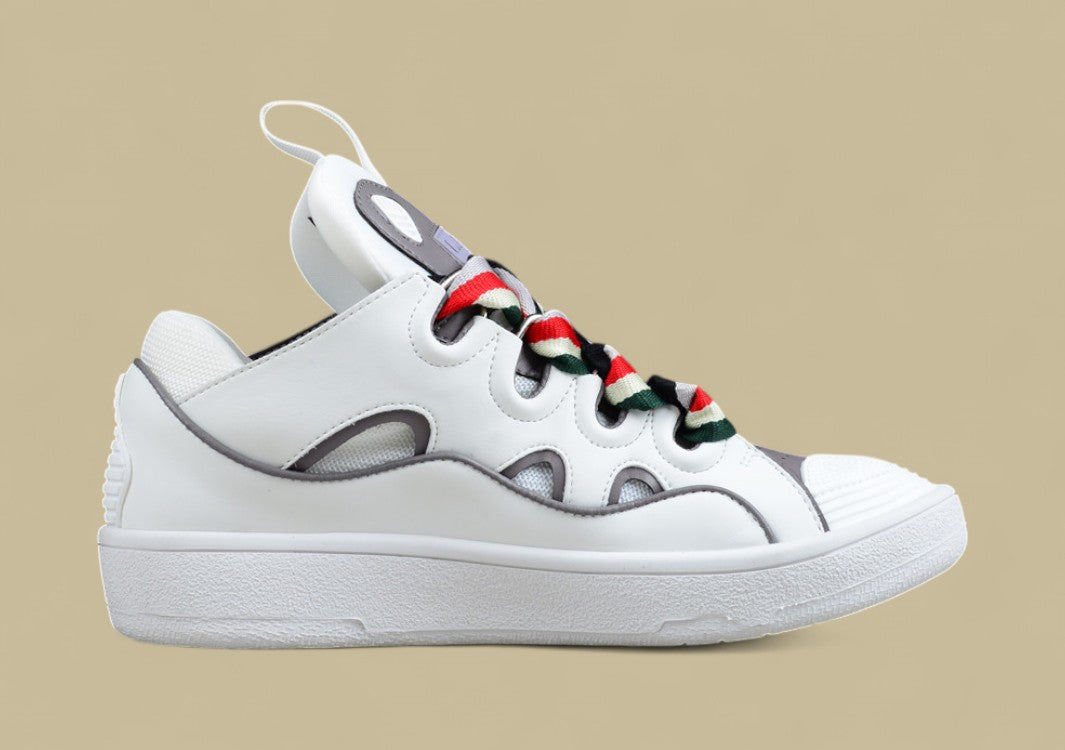Lanvin Curb Series Casual Sports Shoes Triple White Grey Trim Multicolor Laces Replica