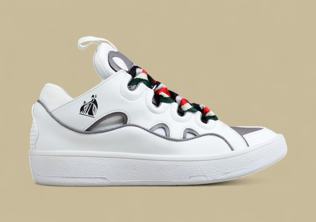 Lanvin Curb Series Casual Sports Shoes Triple White Grey Trim Multicolor Laces Replica