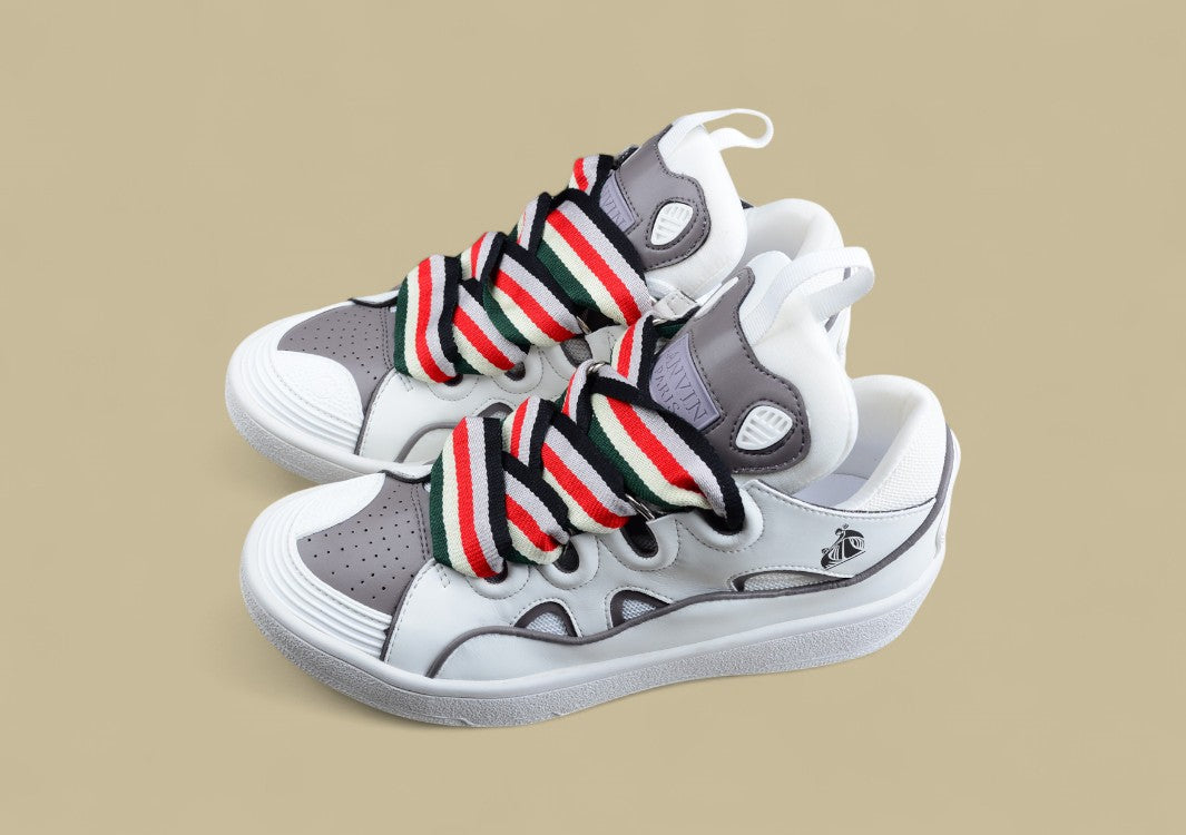 Lanvin Curb Series Casual Sports Shoes Triple White Grey Trim Multicolor Laces Replica