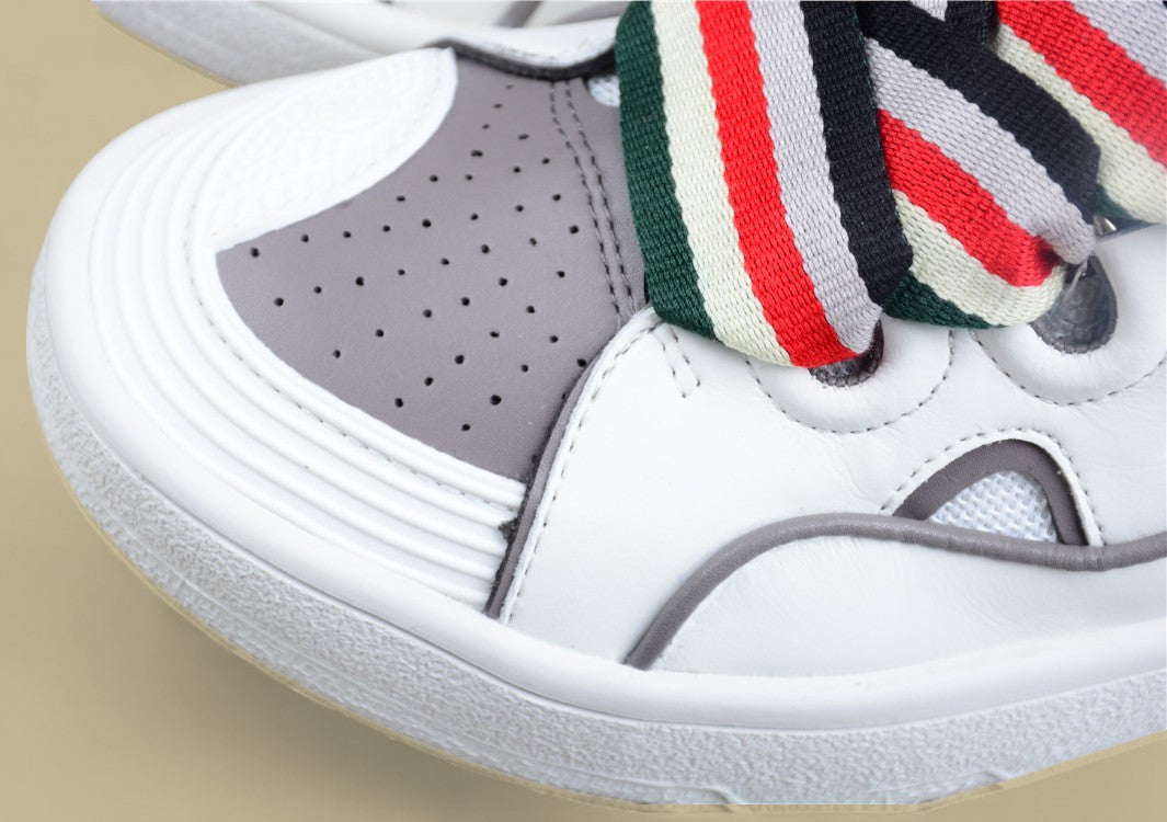 Lanvin Curb Series Casual Sports Shoes Triple White Grey Trim Multicolor Laces Replica