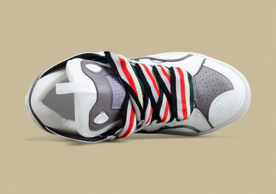 Lanvin Curb Series Casual Sports Shoes Triple White Grey Trim Multicolor Laces Replica
