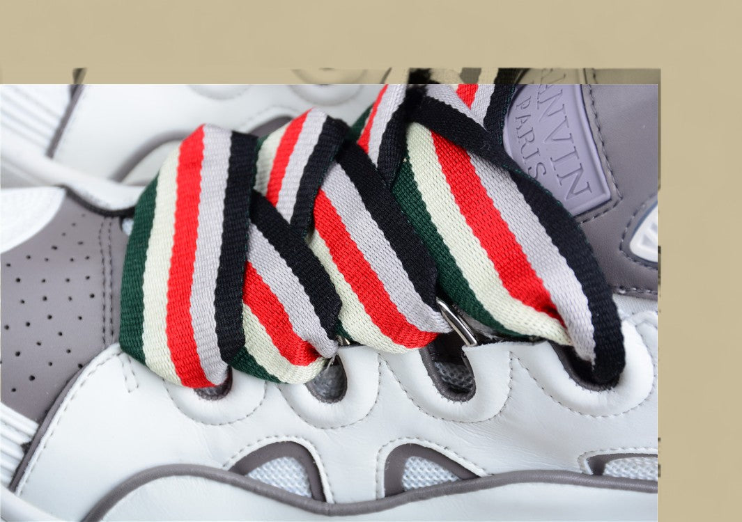 Lanvin Curb Series Casual Sports Shoes Triple White Grey Trim Multicolor Laces Replica