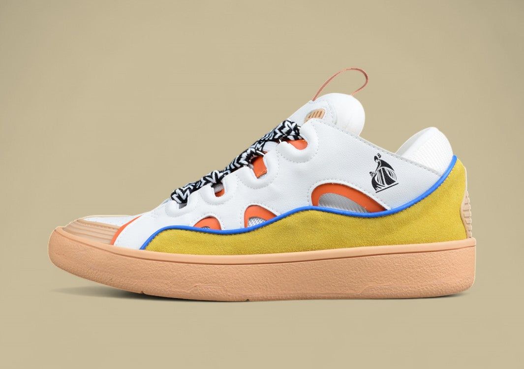 Lanvin Curb Series Casual Sports Shoes White Mustard Orange Blue Trim Replica