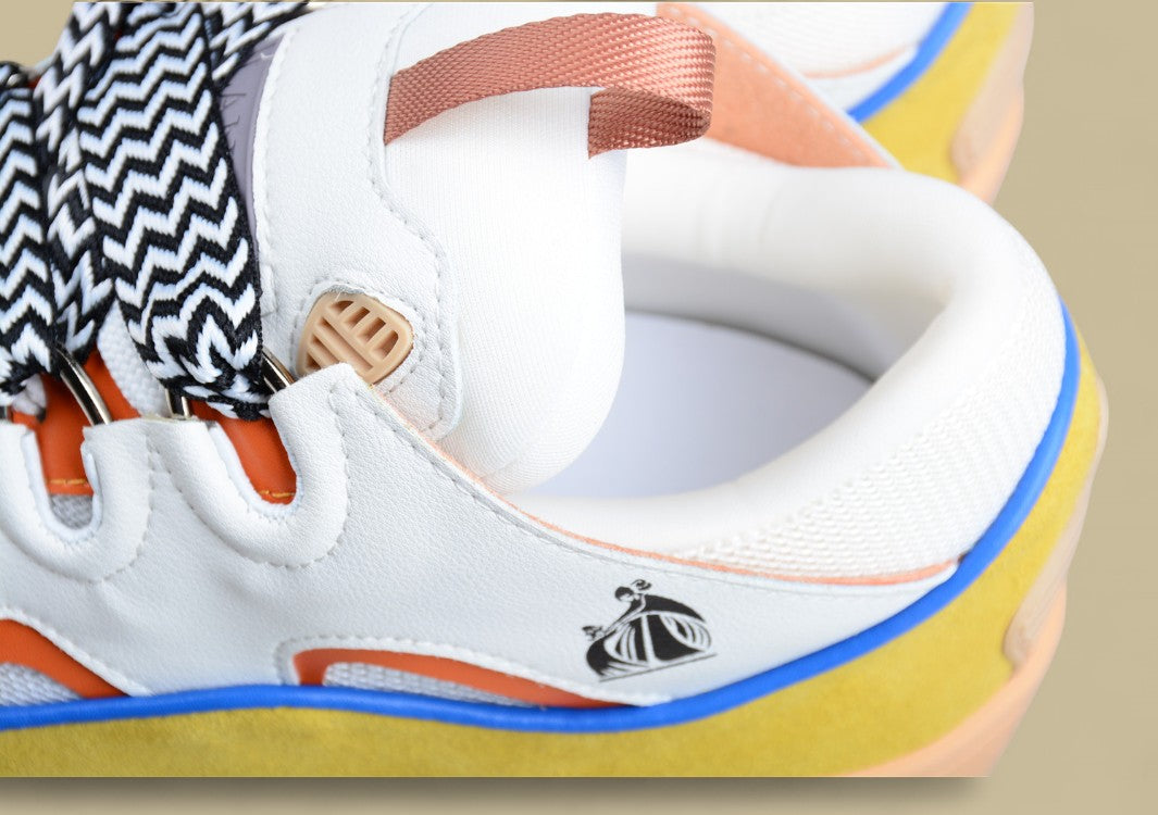 Lanvin Curb Series Casual Sports Shoes White Mustard Orange Blue Trim Replica