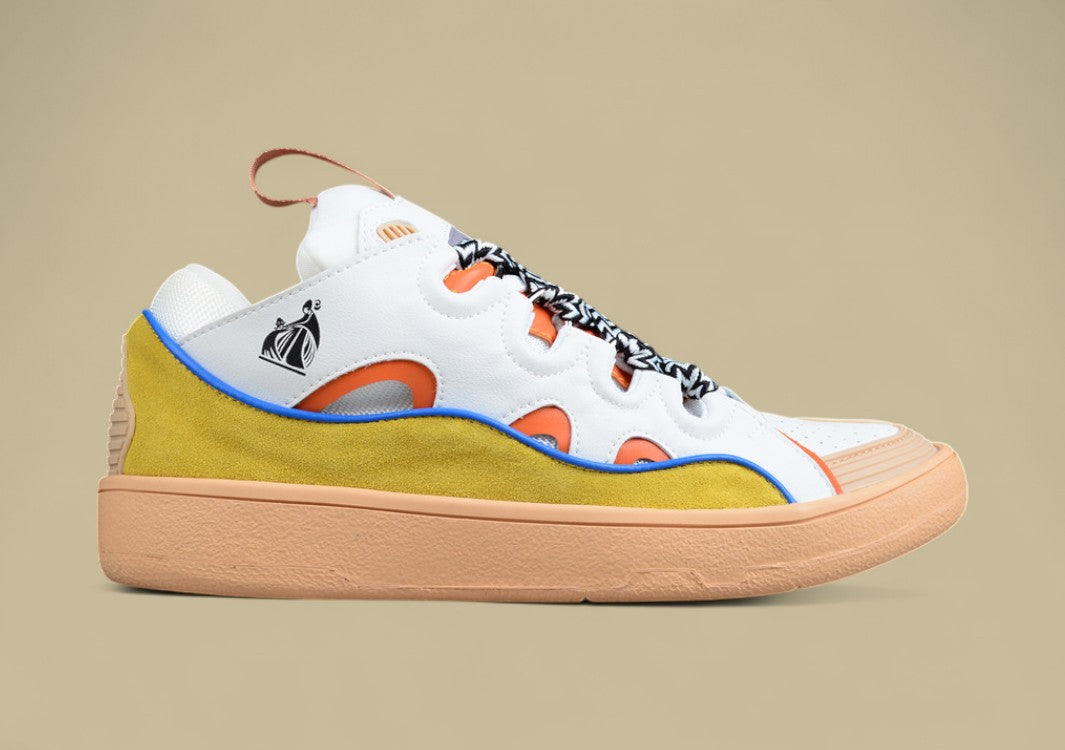 Lanvin Curb Series Casual Sports Shoes White Mustard Orange Blue Trim Replica