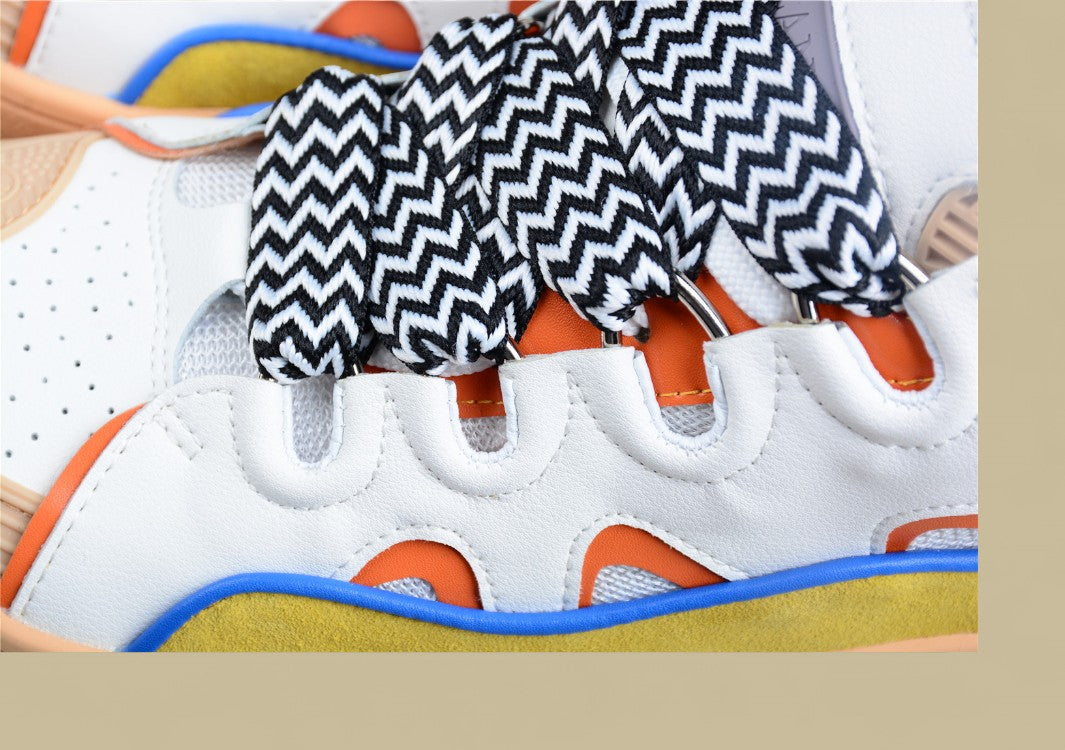 Lanvin Curb Series Casual Sports Shoes White Mustard Orange Blue Trim Replica
