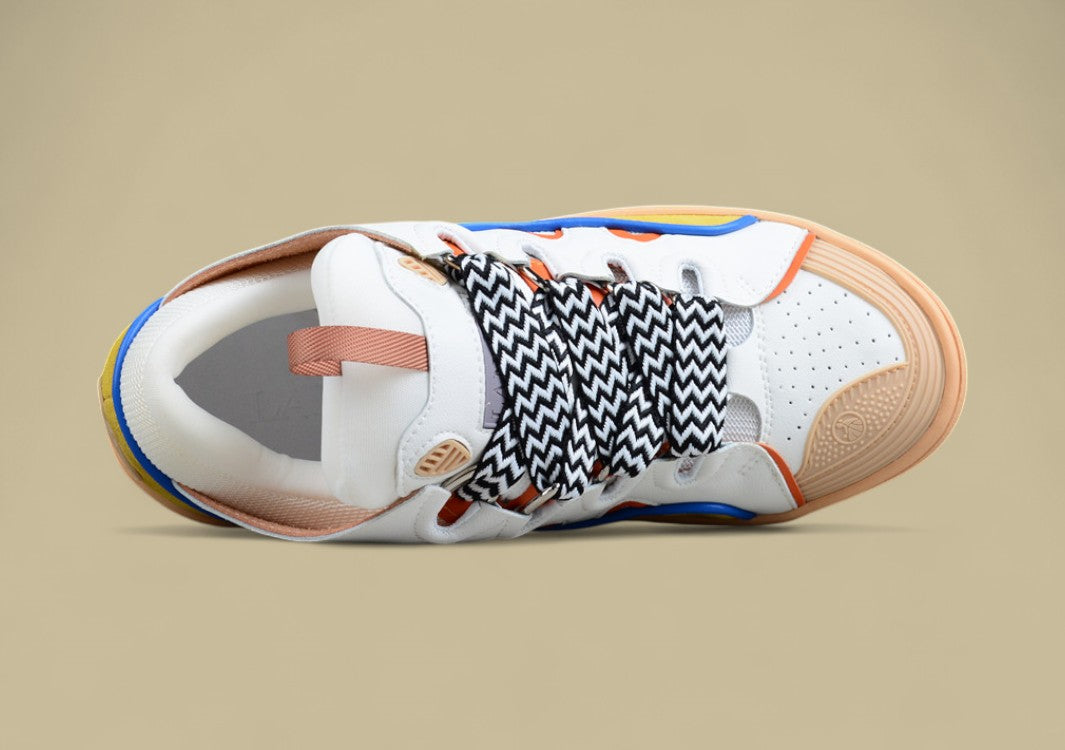 Lanvin Curb Series Casual Sports Shoes White Mustard Orange Blue Trim Replica