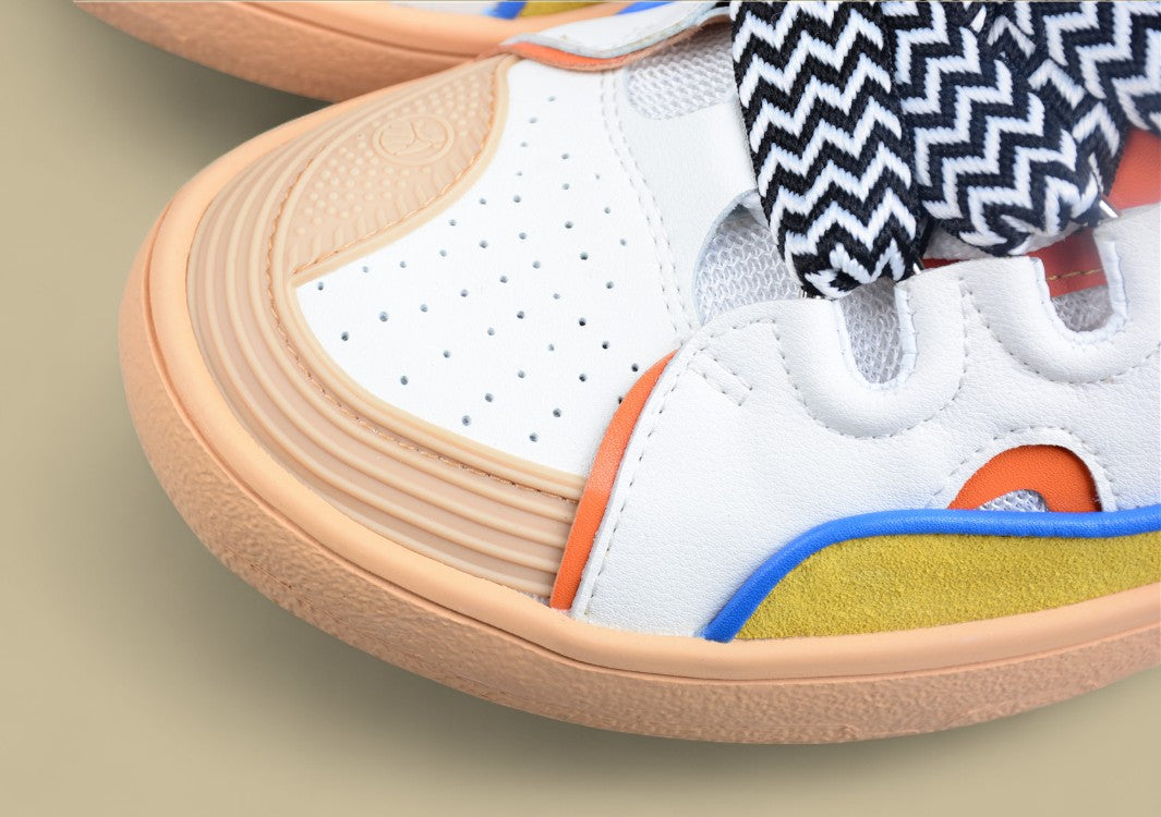 Lanvin Curb Series Casual Sports Shoes White Mustard Orange Blue Trim Replica