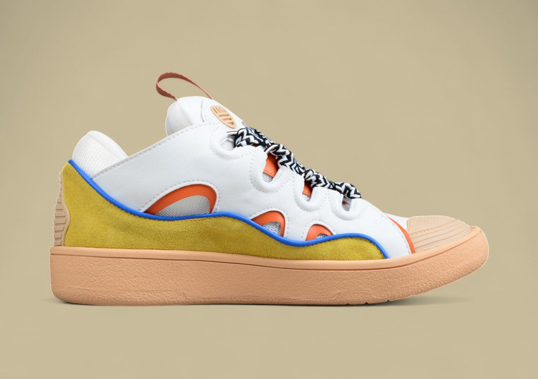 Lanvin Curb Series Casual Sports Shoes White Mustard Orange Blue Trim Replica
