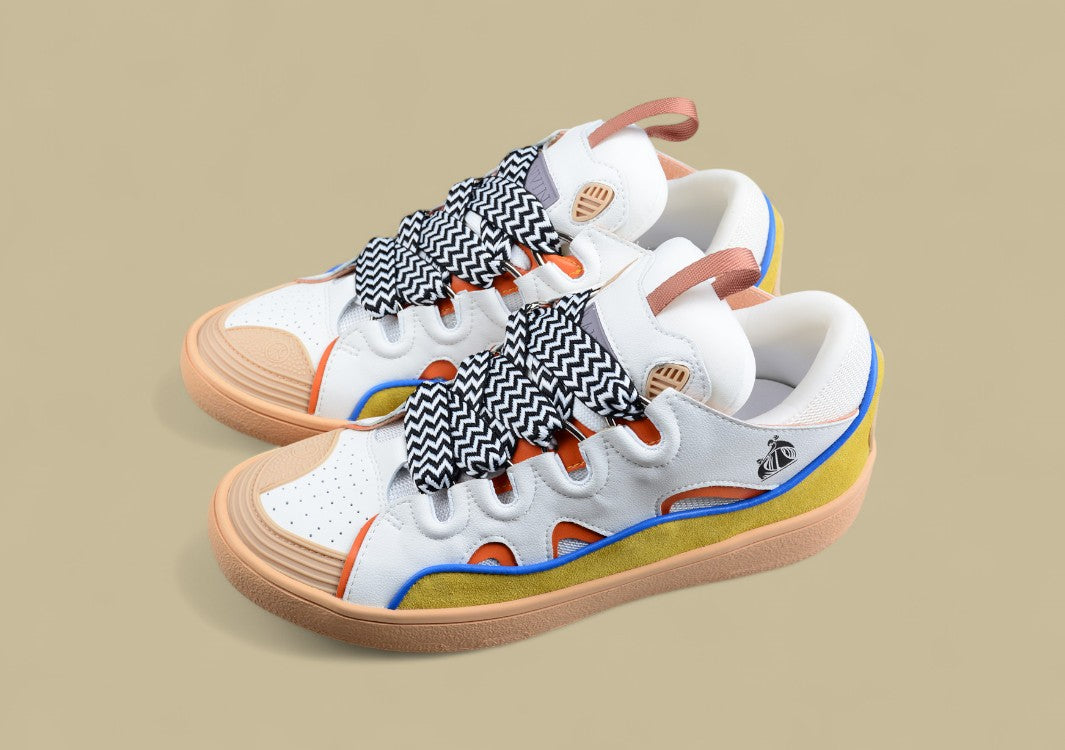 Lanvin Curb Series Casual Sports Shoes White Mustard Orange Blue Trim Replica