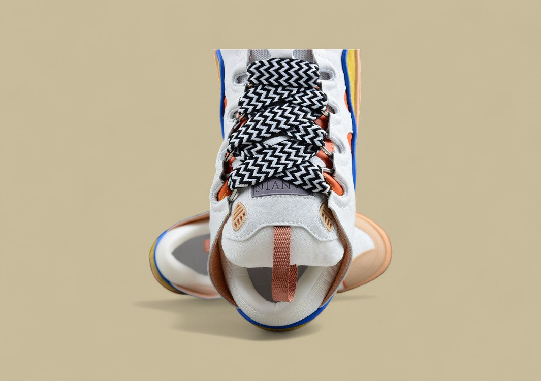 Lanvin Curb Series Casual Sports Shoes White Mustard Orange Blue Trim Replica